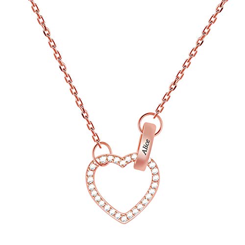 GNOCE 18K Rose Gold personalisierte Damen Kette mit Gravur Herz Anhänger Halskette mit klaren CZs Mutter Tochter Namenskette Geschenk für Muttertag Valentinstag Weihnachten von GNOCE