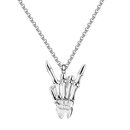 Gnoce 925 Sterling Silber Halskette rocker damen/herren Ich liebe Rock Anhänger Halskette für Rockmusik Fans von GNOCE