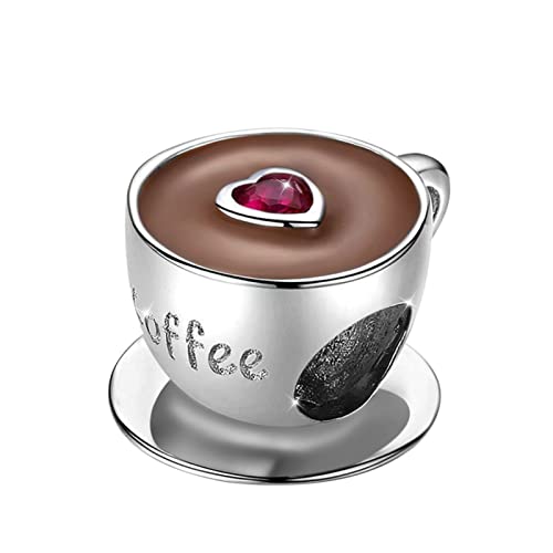 GNOCE Charm Perle Nachmittagskaffee Charm aus 925 Sterling Silber Damen Charm Fit Armband/Halskette Shmuck Geschenk für Frauen/Mädchen/Kinder von GNOCE