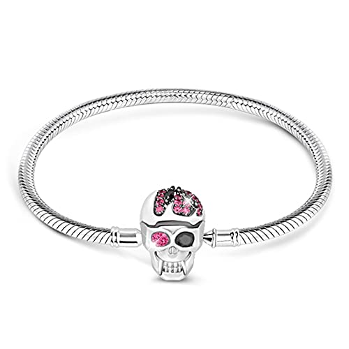 Gnoce Damen Charm Armband mit "Eleganter Schädel" Schließe 925 Sterlingsilber Schlangenkette für Damen Herren (17, 1Schädel) von GNOCE