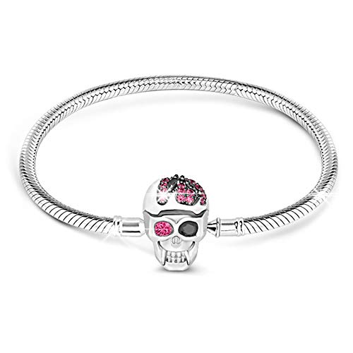 Gnoce Damen Charm Armband mit "Eleganter Schädel" Schließe 925 Sterlingsilber Schlangenkette für Damen Herren (18, 1Schädel) von GNOCE