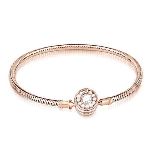 Gnoce Damen Charm Armband mit mit Gnoce Logo Schließe 925 Sterlingsilber "Liebe auf den ersten Blick" Schlangenkette für Damen Herren (Roségold, 18) von GNOCE