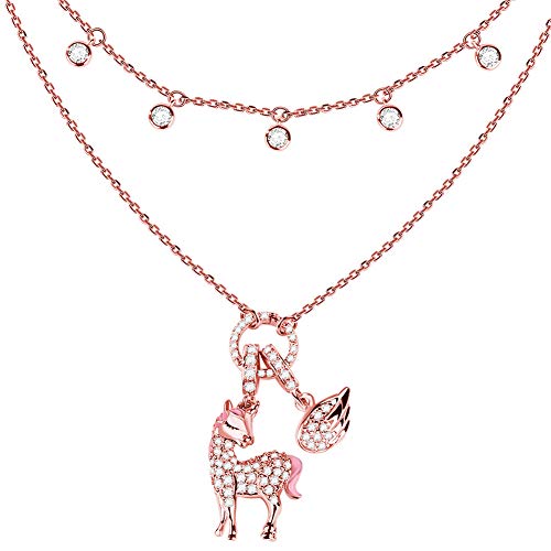 Gnoce Damen-Kette mit Einhorn Anhänger 925 Sterlingsilber "Göttliche Seele und Geist" Rose Gold Charm Halsketten Geschenke Bijouterie für Damen (1Roségold) von GNOCE