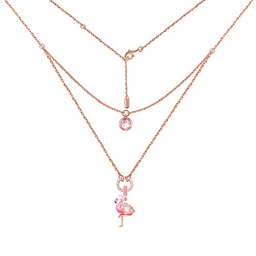 GNOCE Damen-Kette mit Flamingo Anhänger 925 Sterlingsilber Feurige Passion Rose Gold Halsketten Schmuck Geschenk für Damen von GNOCE