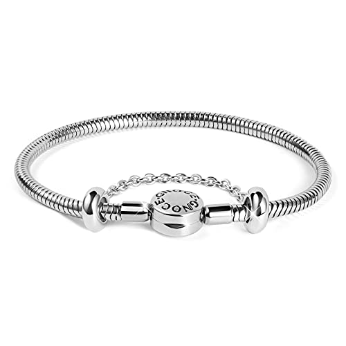 Gnoce Edelstahl Charm Armband "Verblasst nicht" Einzigartiger Metall Schlangenkette Bettelarmband für Damen Herren Basis Armband mit Sicherheitskette (Rostfreier Stahl, 20) von GNOCE