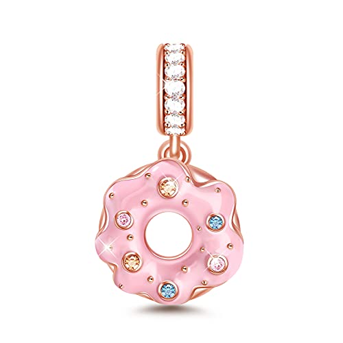 Gnoce Essen Charms Sterling Silver 18K Rose Gold Plated Donut Kuchen Anhänger Charm Dangle Perlen Charms Fit Armband/Halskette Schmuck Geschenk für Kinder Mädchen (Pink) von GNOCE