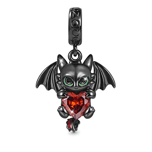 GNOCE Fliegender Drache Anhänger Dangle Charm Sterling Silber mit Herz Zirkonia Stein Fit Armband/Halskette für Frau Damen Schmuck Geschenk Idee (Schwarz) von GNOCE