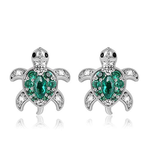 Gnoce Grüne Schildkröte Ohrstecker S925 Silber Schildkröte Dangle Ohrringe mit Zirkonia Stein Tiere Mode Ohrringe Schmuck Geschenk für Frauen Mädchen von GNOCE