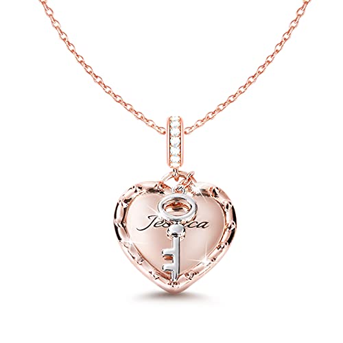 Gnoce Herz Personalisierte Halskette Sterling Silber "Du bist mein Schlüssel" 18k Rose Gold Damen-Kette mit Herz Anhänger Verstellbare Engravable Name Halskette Schmuck Geschenk für Damen von GNOCE