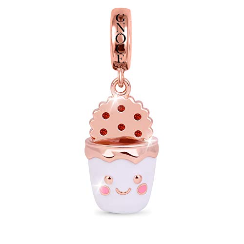 GNOCE Keks Einweichen Milch Charm Anhänger Rose Gold vergoldet aus 925 Sterling Silber Cookie Sandwich Food Charms Fit Armband/Halskette für Frauen Mädchen (Keks einweichen Milch) von GNOCE