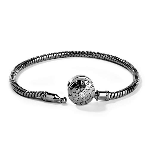 Gnoce Klassisches Charm Armband mit Runder Verschluss Schließe 925 Sterlingsilber "Der Moment, den ich Sie treffe" Elegantes Schlangenkette für Damen Herren (2Schwarz, 19) von GNOCE