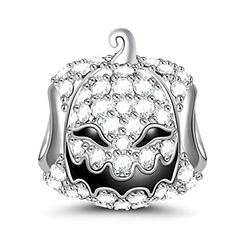 Gnoce Charms Anhänger aus Sterlingsilber Kürbis für Halloween rotvergoldet mit Champagner CZ Stein passend für alle Armbänder und Halsketten Schmuck Geschenke für Frauen und Mädchen von GNOCE