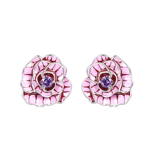 Gnoce Ohrringe Geburtstagsblume Narcissus Ohrstecker 925 Sterling Silber Rose Gold Creolen Ohrringe mit Zirkonia Mode Tropfen Ohrringe Schmuck für Frauen Mädchen (Rosa Rose) von GNOCE