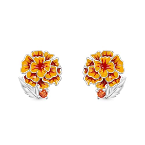 Gnoce Ohrringe Geburtstagsblume Narcissus Ohrstecker 925 Sterling Silber Rose Gold Creolen Ohrringe mit Zirkonia Mode Tropfen Ohrringe Schmuck für Frauen Mädchen (Tagetes Erecta) von GNOCE