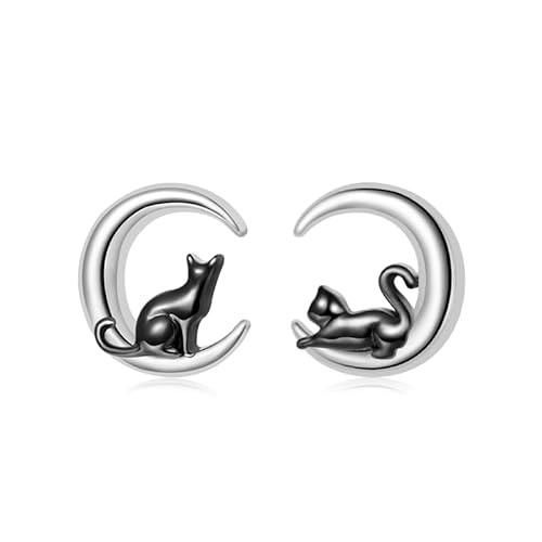 Gnoce Ohrringe Halloween Geist Kürbis Ohrstecker 925 Sterling Silber Gold Plated Ohrring für Frauen Mädchen Tochter Schmuck Geschenk (Katze) von GNOCE