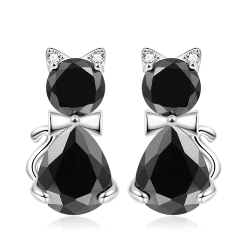 Gnoce Ohrstecker Glitzernde schwarze Katze Ohrstecker 925 Sterling Silber Ohrring für Frauen Muttertagsgeschenk von GNOCE