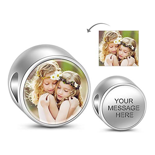 Gnoce Personalisiert Foto Charm Damen Perle Anhänger 925er Sterling Silber Elegante Runde Form Engravable Einfacher Charm Erfahrung Geschenk für Mutter Freundin von GNOCE