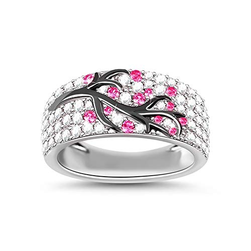 GNOCE Ring Damen Silber 925 Breit Zirkonia weiß Rundschliff Ring mit Pflaumenbaum Blume Blüte Geschenk für Frau/Mutter/Schwester (Silber, 54 (17.2)) von GNOCE