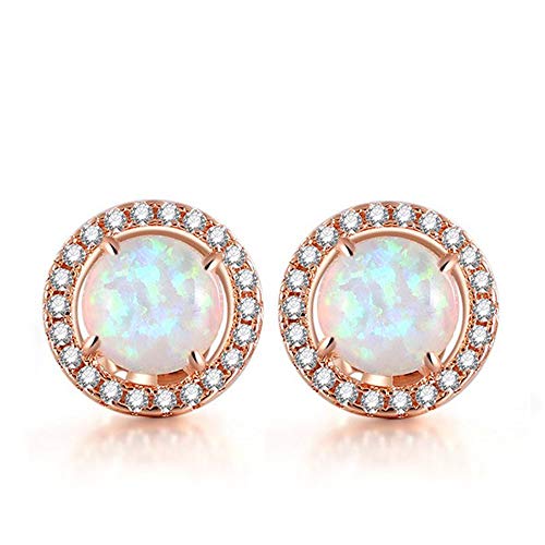 Gnoce Runde Ohrstecker Opal Damen Perlen 925 Sterling Silber Ohrringe mit Opal Zirkonia Rose vergoldet Ohrringe Geschenk für Frauen Freundin von GNOCE