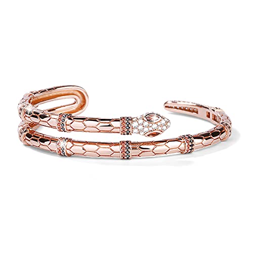 GNOCE Schlange Stulpe Sterling Silber 18K Rose Gold überzogen Damen Armband mit Roten Zirkonia,Heilkraft“ Geschenk für Frau und Freundin (M 18-22cm) von GNOCE