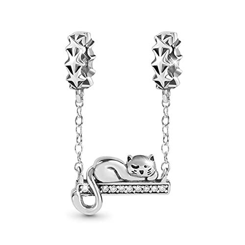 GNOCE Schöne Katze Anhänger Charms Sterling Silber Tiere Sicherheitskette Charme Beads Fit Armband/Halskette Für Frauen Mädchen Tochter von GNOCE