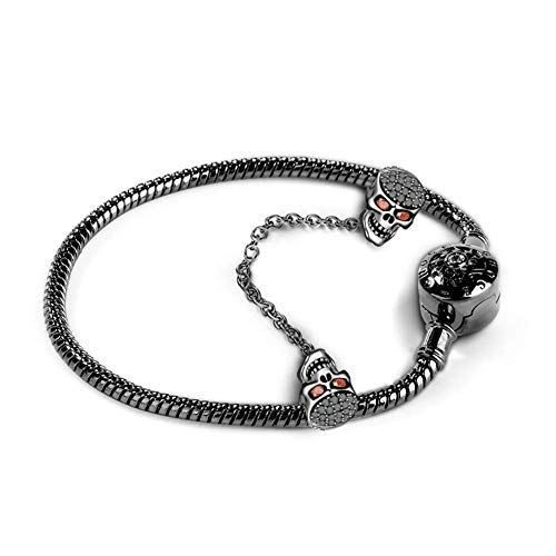 Gnoce Schwarz Schädel Charm Armband Mit Sicherheitskette 925 Sterlingsilber "Weil ich dich liebe" Schlangenkette Bettelarmband für Damen Herren (17, Style-1) von GNOCE