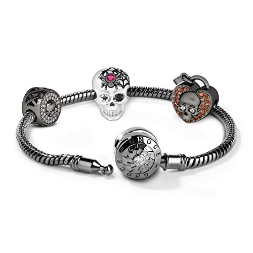 GNOCE Schwarzer Schädel Charm Armband 925 Sterlingsilber Ich liebe dich Einzigartiger Schlangenkette Bettelarmband für Damen Herren (18) von GNOCE