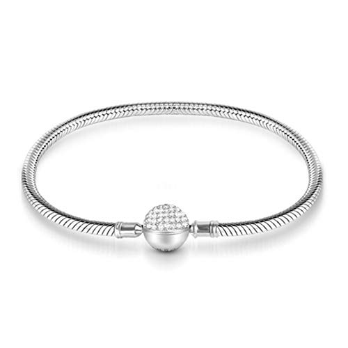 Gnoce Sterling Silber Basic Charm Armband Zierlicher Armreif mit Kristallrand Verschluss Armbänder Damen DIY Schlangenkette 18K Rosegold plattiert Liebenswerte Geschenke für Sie (Silber, 22) von GNOCE