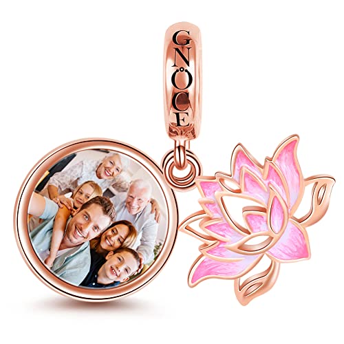 Gnoce Sterling Silber Lotus Personalisierte Photo Charms Anhänger 18 Karat Roségold überzogen Damen Charm Perle Blume Gedeiht auf dem Wasser Bestes Geschenk für Familie und Freunde von GNOCE