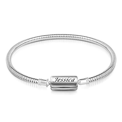 Gnoce Sterlingsilber Armband "Ihr Name Mein Nachname" Schlangenkette Bettelarmband mit Schließe Gravur Armbänder Namensarmband für Damen Herren (18) von GNOCE