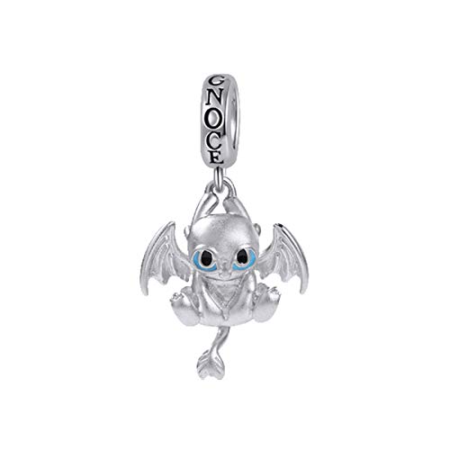 GNOCE Schwarz Drachen Charm Anhänger S925 Sterling Silber Kampf für die Heimat Charm Perlen für Armband Halskette Schmuck Geschenk für Damen Herren (Weiße) von GNOCE