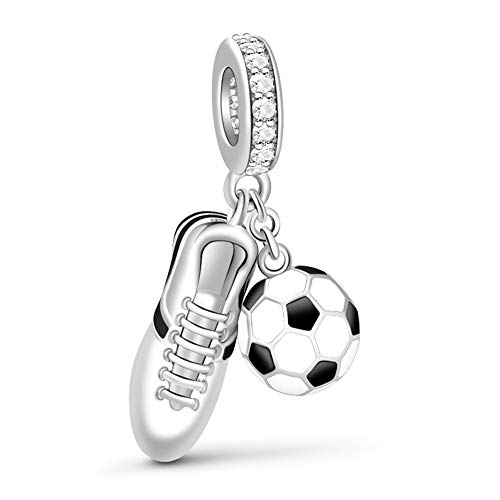 Gnoce925 Sterling Silber Damen Charm Sneaker & Schwarz-Weißer Emaille Fußball Anhänger Fit Armband und Halskette Geschenk Für Kinder Junge Männer Fußballfans von GNOCE