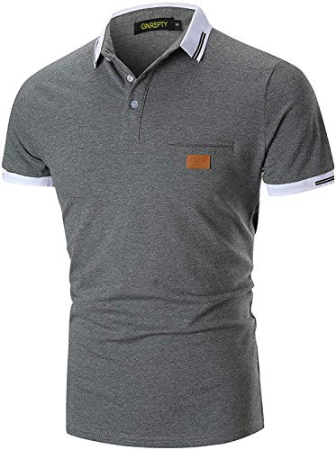 GNRSPTY Herren Poloshirts Kurzarm Baumwolle Polo Shirts Männer Slim Fit Polohemd Golf Farbe Nähen T-Shirt S-XXL,Grau,3XL von GNRSPTY