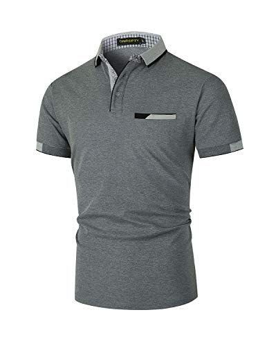 GNRSPTY Herren Poloshirts Kurzarm Baumwolle Polo Shirts Männer Slim Fit Polohemd Golf Farbe Nähen T-Shirt S-XXL,Grau 1,XXL von GNRSPTY