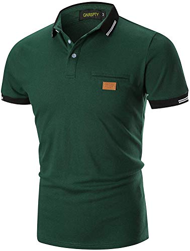 GNRSPTY Herren Poloshirts Kurzarm Baumwolle Polo Shirts Männer Slim Fit Polohemd Golf Farbe Nähen T-Shirt S-XXL,Grün,3XL von GNRSPTY