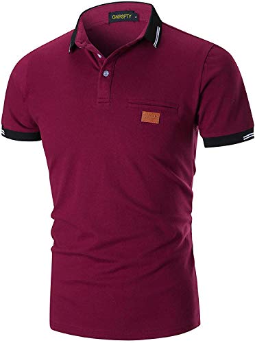 GNRSPTY Herren Poloshirts Kurzarm Baumwolle Polo Shirts Männer Slim Fit Polohemd Golf Farbe Nähen T-Shirt S-XXL,Rot,3XL von GNRSPTY