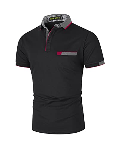 GNRSPTY Herren Poloshirts Kurzarm Baumwolle Polo Shirts Männer Slim Fit Polohemd Golf Farbe Nähen T-Shirt S-XXL,Schwarz 1,L von GNRSPTY