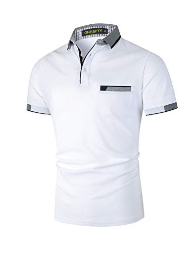 GNRSPTY Herren Poloshirts Kurzarm Baumwolle Polo Shirts Männer Slim Fit Polohemd Golf Farbe Nähen T-Shirt S-XXL,Weiß 1,XL von GNRSPTY