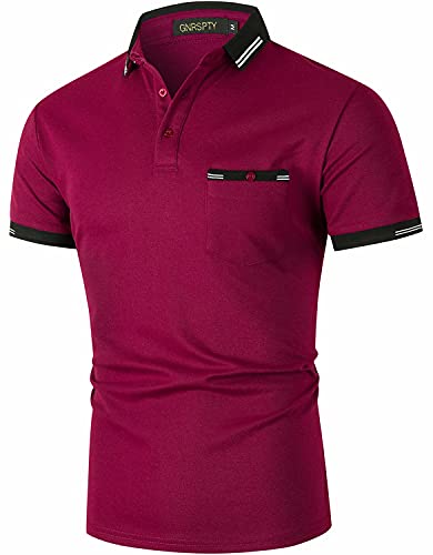 GNRSPTY Herren Poloshirts Kurzarm Shirts Kontrastfarbe Baumwolle Polohemd Golf T-Shirt S-XXL,Rot,XL von GNRSPTY