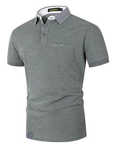 GNRSPTY Poloshirt Herren Kurzarm Klassische Karierte Spleiß Polohemd Golf T-Shirt S-2XL,Grau,XXL von GNRSPTY