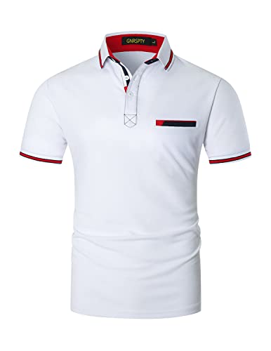 GNRSPTY Poloshirt Herren Kurzarm Klassischer Basic Baumwolle Golf T-Shirt,Weiß,XL von GNRSPTY