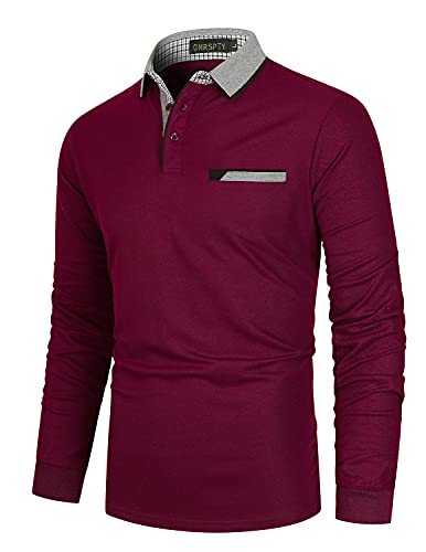 GNRSPTY Poloshirt Herren Langarm Baumwolle Basic Polo Shirts Männer Slim Fit Polohemd Golf T-Shirt,Rot 1,L von GNRSPTY