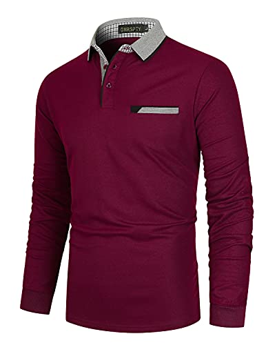 GNRSPTY Poloshirt Herren Langarm Baumwolle Basic Polo Shirts Männer Slim Fit Polohemd Golf T-Shirt,Rot 1,XL von GNRSPTY