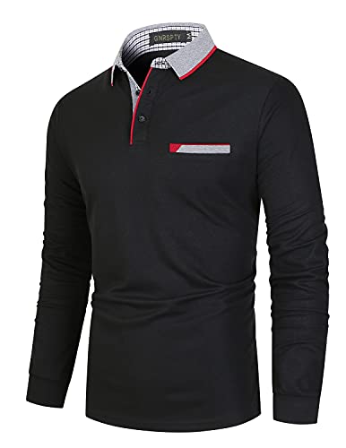 GNRSPTY Poloshirt Herren Langarm Baumwolle Basic Polo Shirts Männer Slim Fit Polohemd Golf T-Shirt,Schwarz 1,XL von GNRSPTY