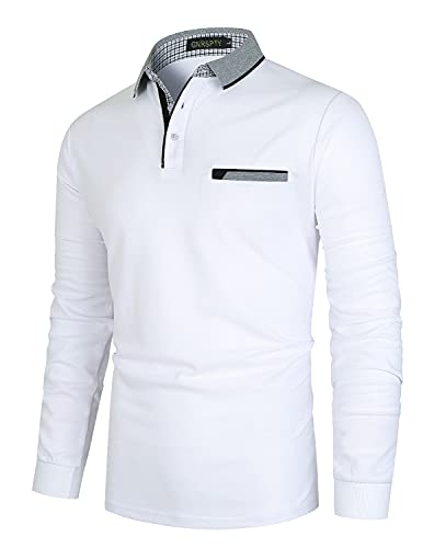 GNRSPTY Poloshirt Herren Langarm Baumwolle Basic Polo Shirts Männer Slim Fit Polohemd Golf T-Shirt,Weiß 1,L von GNRSPTY