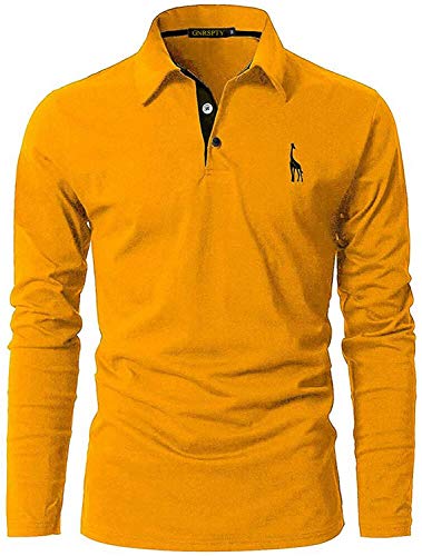 GNRSPTY Poloshirt Herren Slim Fit Langarm Stickerei Baumwolle T-Shirts Golf Poloshirts,Gelb,L von GNRSPTY