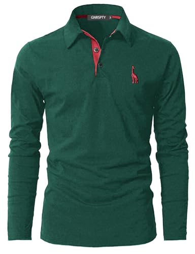 GNRSPTY Poloshirt Herren Slim Fit Langarm Stickerei Baumwolle T-Shirts Golf Poloshirts,Grün+Rot,XXL von GNRSPTY