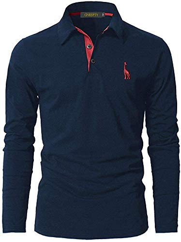 GNRSPTY Poloshirt Herren Slim Fit Langarm Stickerei Baumwolle T-Shirts Golf Poloshirts,Blau 2,L von GNRSPTY