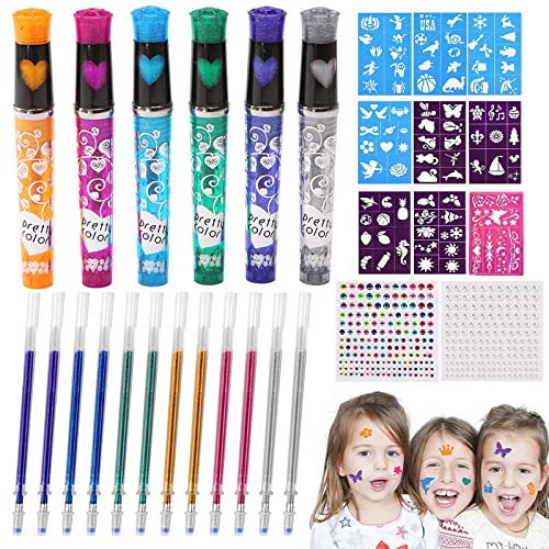 Tatoostifte für Kinder 6pcs Tattoo Stifte Kinder Tatoostift Tattoostifte für Kinder für Kinderpartys 9 Vorlagen 80 Muster 2 Diamantaufkleber 12 Ersetzen von GNRYQ