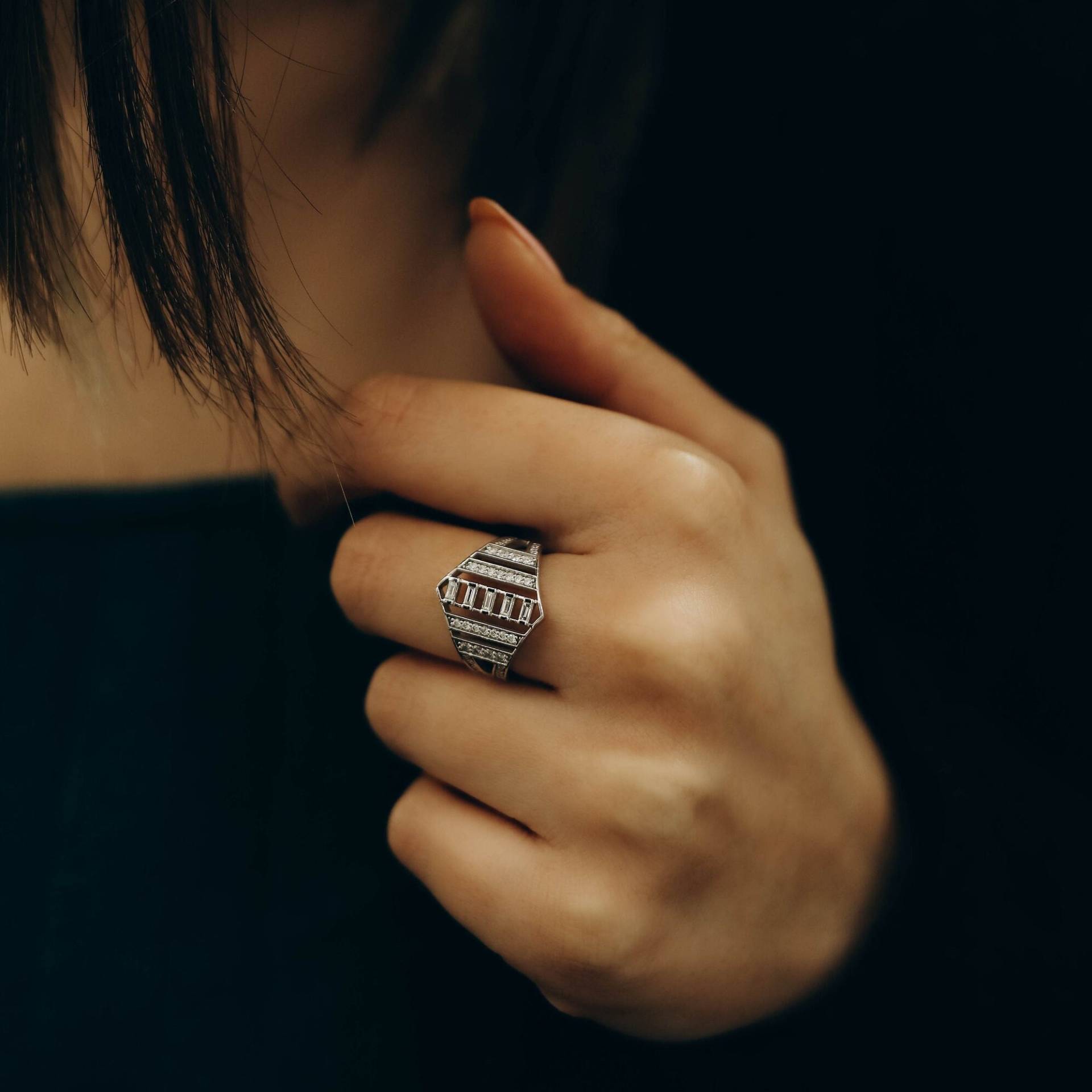 Baguette Ring/14K Weißgold Diamant Ehering 14K Goldring Valentinstag Geschenk Für Sie Weihnachtsgeschenk von GNYJEWELLERY